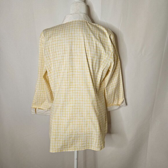 Lafayette 148 New York Size 14 Button-Up Shirt Yellow & White Casual Career - Picture 3 of 8